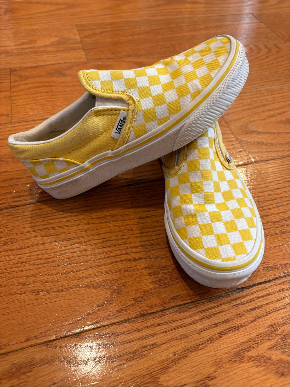 Vans Kids Yellow and White Checkerboard Slip-On Sneakers